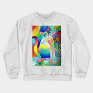 2 birds and a cat Crewneck Sweatshirt